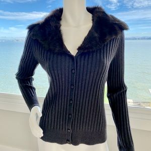 Ann Taylor Cashmere Sweater with Removable Fur Collar - Medium